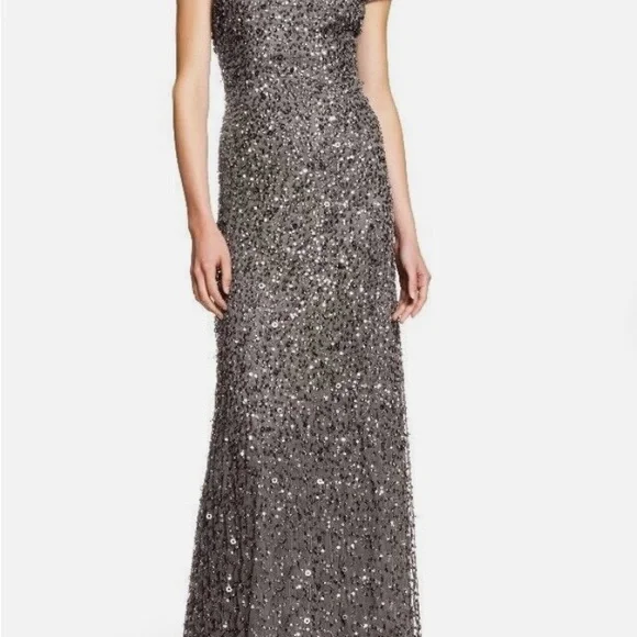 Adrianna Papel cap sleeve sequin dress in pewter - Picture 4 of 12